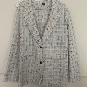 SHEIN White and Black Plaid Blazer